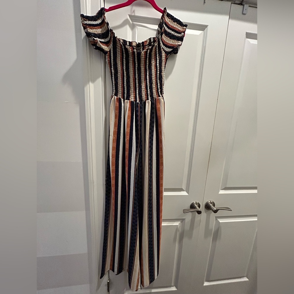 Striped Off-Shoulder Pants Romper, Womens size XL